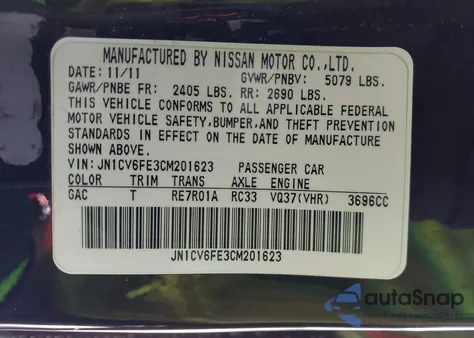 2012 Infiniti G37 from USA, damaged, VIN JN1CV6FE3CM201623
